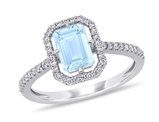 9/10 Carat (ctw) Aquamarine Halo Ring with Diamonds in 14K White Gold